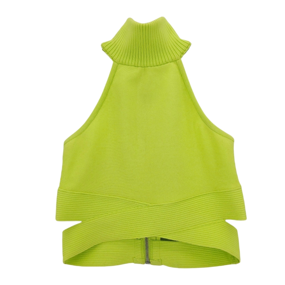 Herve Leger Lime Green Ribbed Halter Crop Top